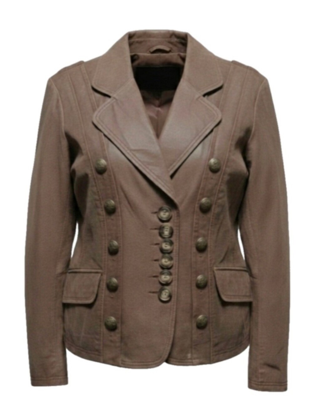 Pam McCoy Brown Distressed Military Style Leather Jacket w/Unique Button Detail